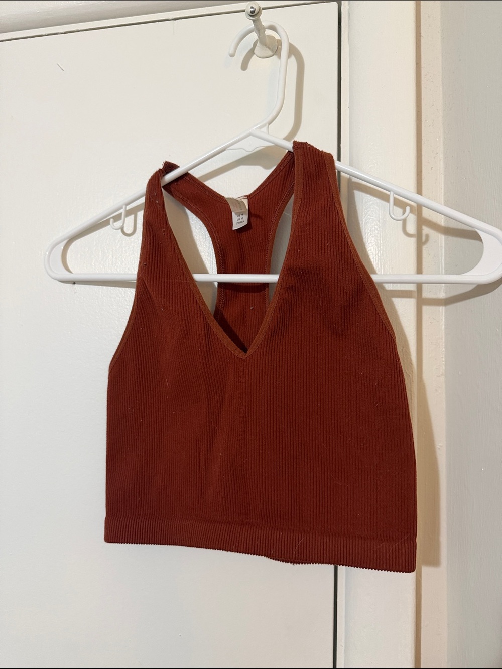 Free People Ribbed V-Neck Racerback Crop Tank Top - Rust